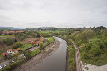 View over english countryside with river