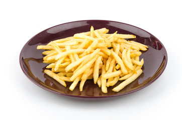 French fries dish isolated white background