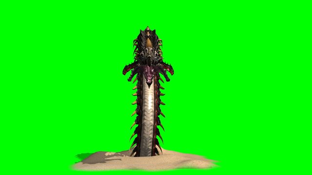 black snakes sand worm creature is attacking - green screen