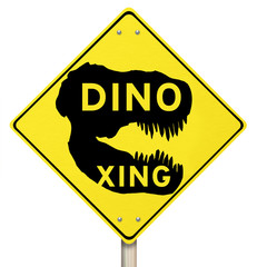 Dino Xing Dinosaur Crossing Yellow Warning Road Sign © iQoncept
