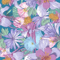 Poster Summer seamless pattern with wildflowers. © depiano
