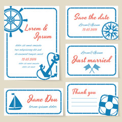 Naklejka premium Nautical style wedding invitation and cards