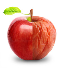 Rotten and fresh apple isolated