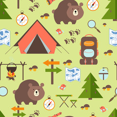 Hike in the woods seamless pattern