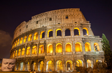 Fototapeta na wymiar Night view of The Colosseum in Rome, Italy
