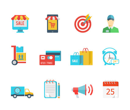 Set of flat vector purchase and delivery icons