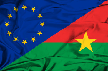 Waving flag of Burkina Faso and EU