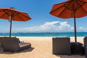 Beach umbrellas on a beautiful beach in Bali
