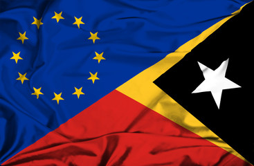Waving flag of East Timor and EU