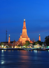 Twilight view of Wat Arun across Chao Phraya River