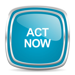 act now blue glossy icon