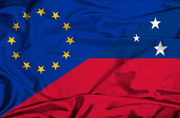 Waving flag of Samoa and EU