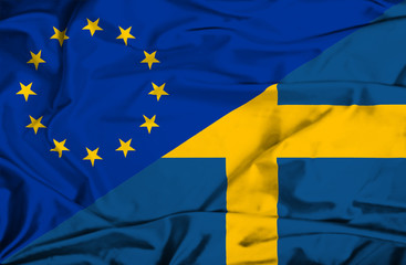 Waving flag of Sweden and EU