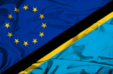 Waving flag of Tanzania and EU