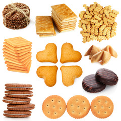 Collage of tasty cookies isolated on white