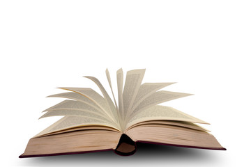 Open old book on white