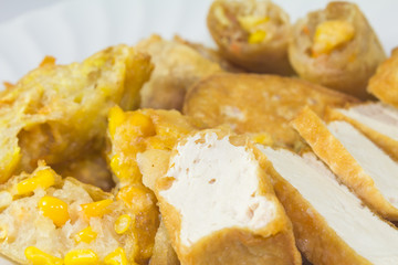 Fried tofu, vegetarian food