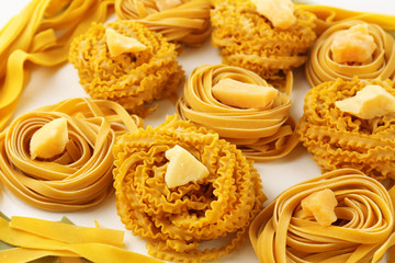 Raw homemade pasta, close up