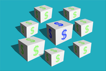 Obraz premium White cubes with a sign of monetary currency of US dollar