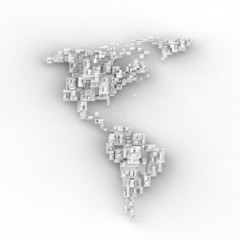 3d white map of south and north america, cube design