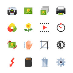 Photography and Camera Function Icons with White Background