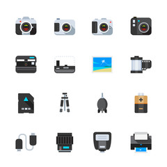 Camera and Camera Accessories Icons with White Background	