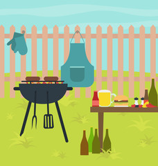 Barbecue grill summer party scene illustration vector