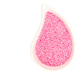 Pink sago pearls in a ceramic container