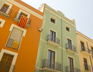 Balconies in Catalonia with the flag of independence.