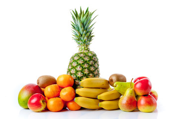 Fresh fruits isolated on a white . Set of different fresh fruits