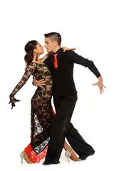 Latino dancers in ballroom isolated on white..