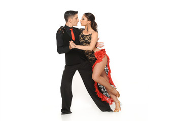 Latino dancers in ballroom isolated on white..