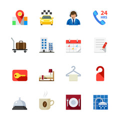 Hotel and Hotel Amenities Services Icons with White Background
