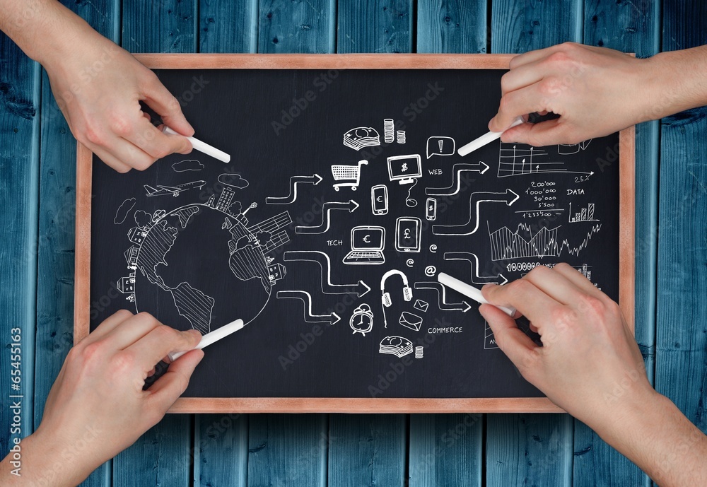 Aufkleber Composite image of multiple hands drawing brainstorm with chalk