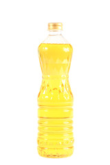 Bottle of vegetable oil for cooking isolated on white
