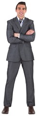 Businessman in grey suit smiling at camera