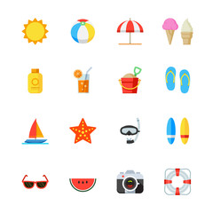 Summer and Beach Icons with White Background