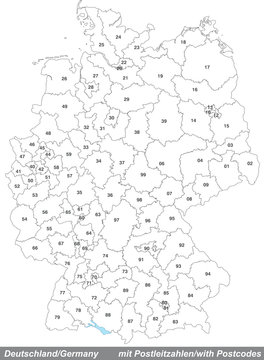 Karte von Deutschland mit Postleitzahlen