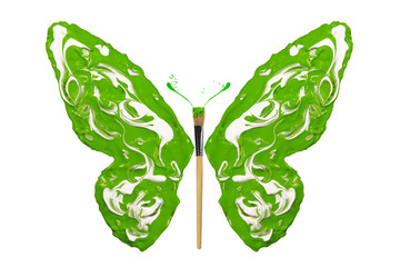 White and green paint made butterfly