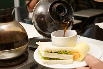 Hot coffee in white cup