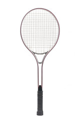 Old tennis racket isolated on white.