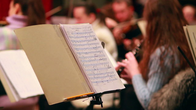 Violin concert female playing by note sheets music, classics
