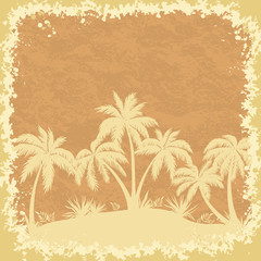 Tropical palms trees and grass silhouettes