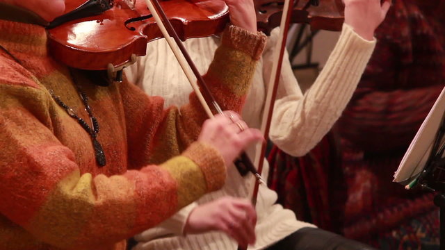 Classical music concert, violins perform instrumental part