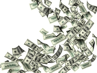 Flying banknotes of dollars