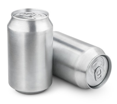 Two 330 ml aluminum soda cans isolated on white