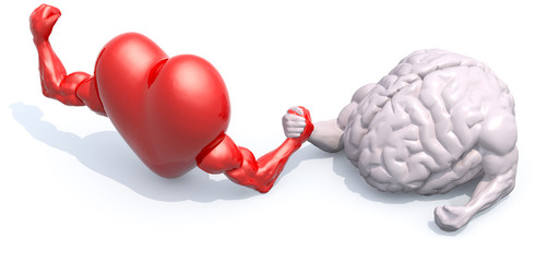 heart and brain arm wrestling - obrazy, fototapety, plakaty
