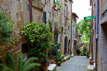 Fototapeta na wymiar Narrow Alley With Old Buildings In Italian City