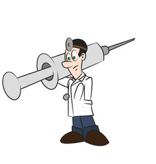 Doctor holding a huge syringe