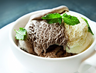 Cocoa and Vanilla Ice-cream with Mint